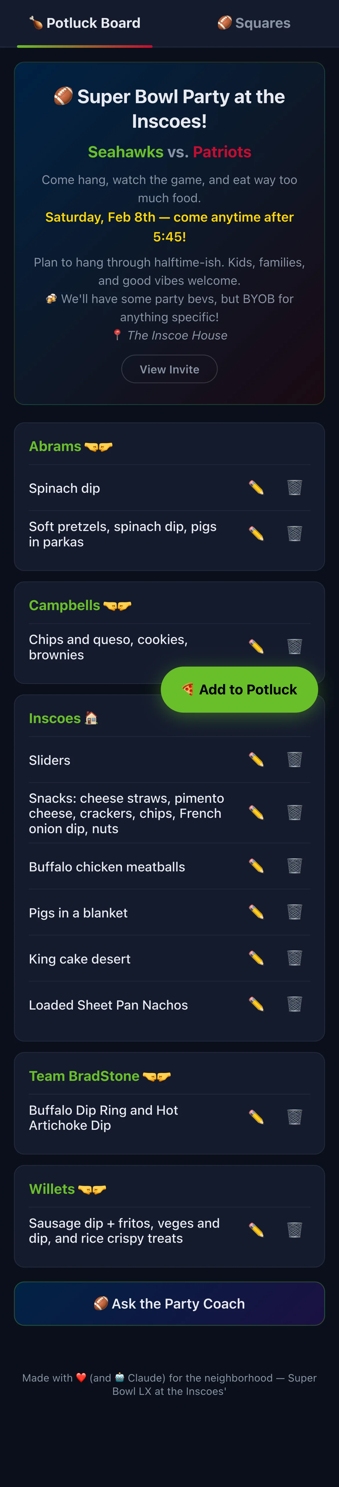 Potluck Board